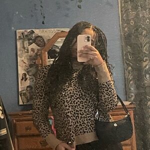 Leopard Print Sweater with Black Shoulder Bag